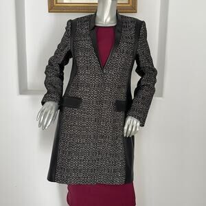 Nanette Lepore Black Tweed Leather Trim Jacket Coat  Size 12 NWT